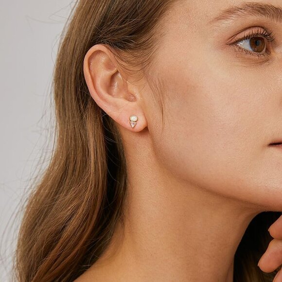 14K Gold Filled Triangle Cubic Zirconia Stud Earrings for Women, Hypoallergenic - Picture 3 of 6